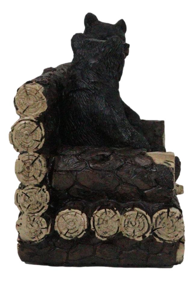 Ebros Gift Rustic Black Bears Father And Son Family Sitting On Tree Logs Couch Figurine
