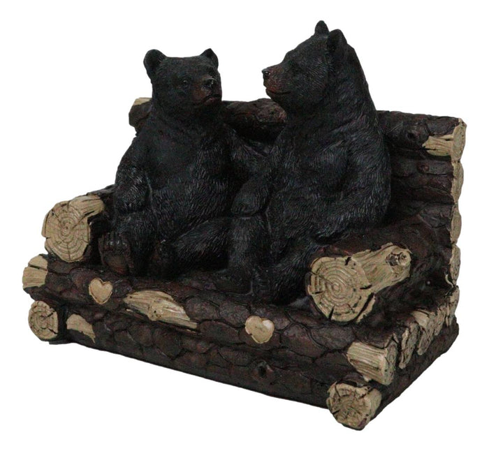 Ebros Gift Rustic Black Bears Father And Son Family Sitting On Tree Logs Couch Figurine
