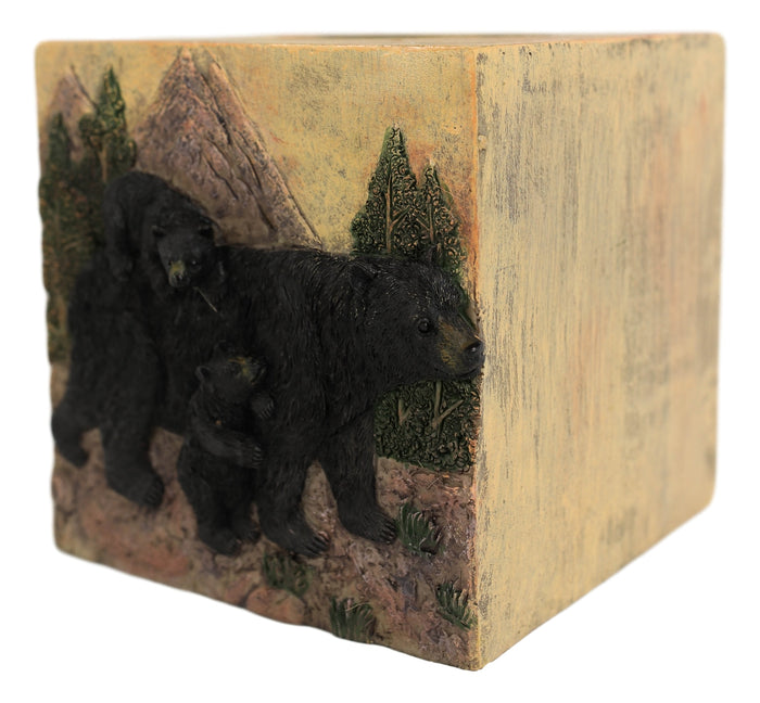 Ebros Gift Rustic Black Mama Bear With Cubs Tissue Box Cover Holder