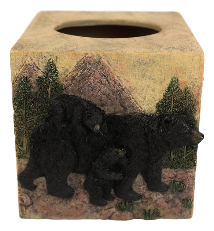 Ebros Gift Rustic Black Mama Bear With Cubs Tissue Box Cover Holder