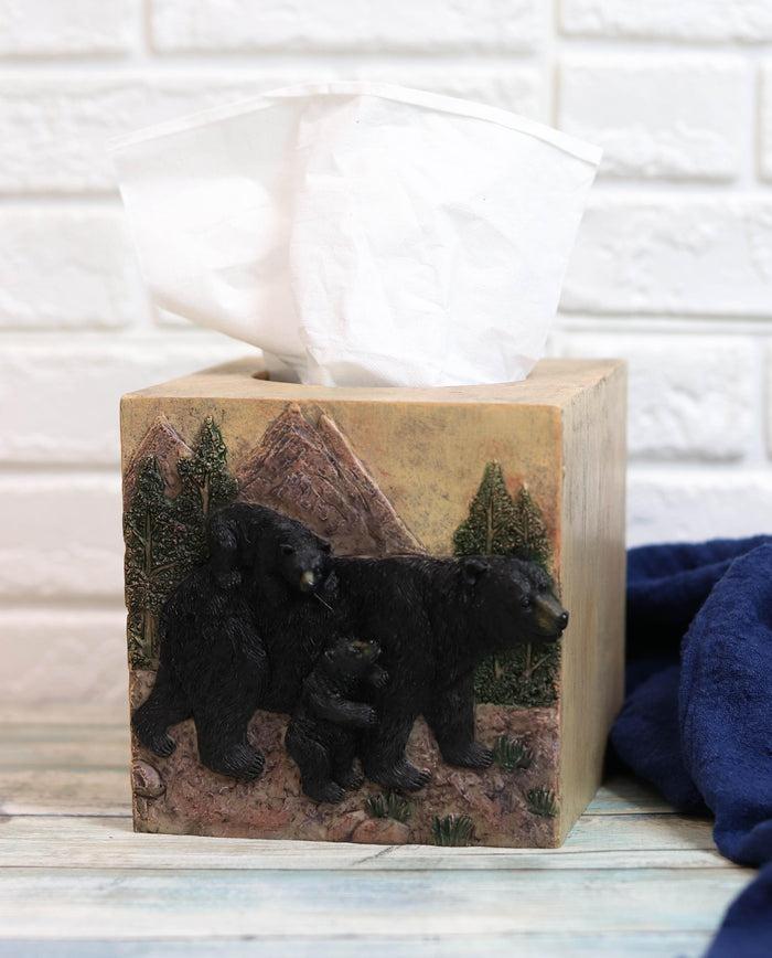 ebros gift Rustic Black Mama Bear With Cubs Tissue Box Cover Holder