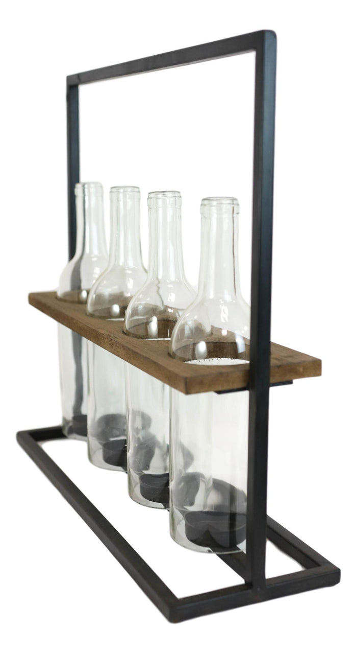 Ebros Gift Rustic Black Metal Stand With Wood And Glass Bottles Votive Candles Candleholder