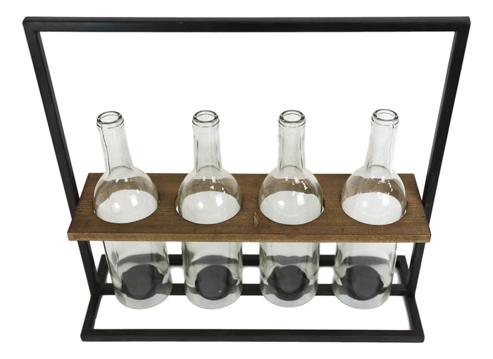 Ebros Gift Rustic Black Metal Stand With Wood And Glass Bottles Votive Candles Candleholder