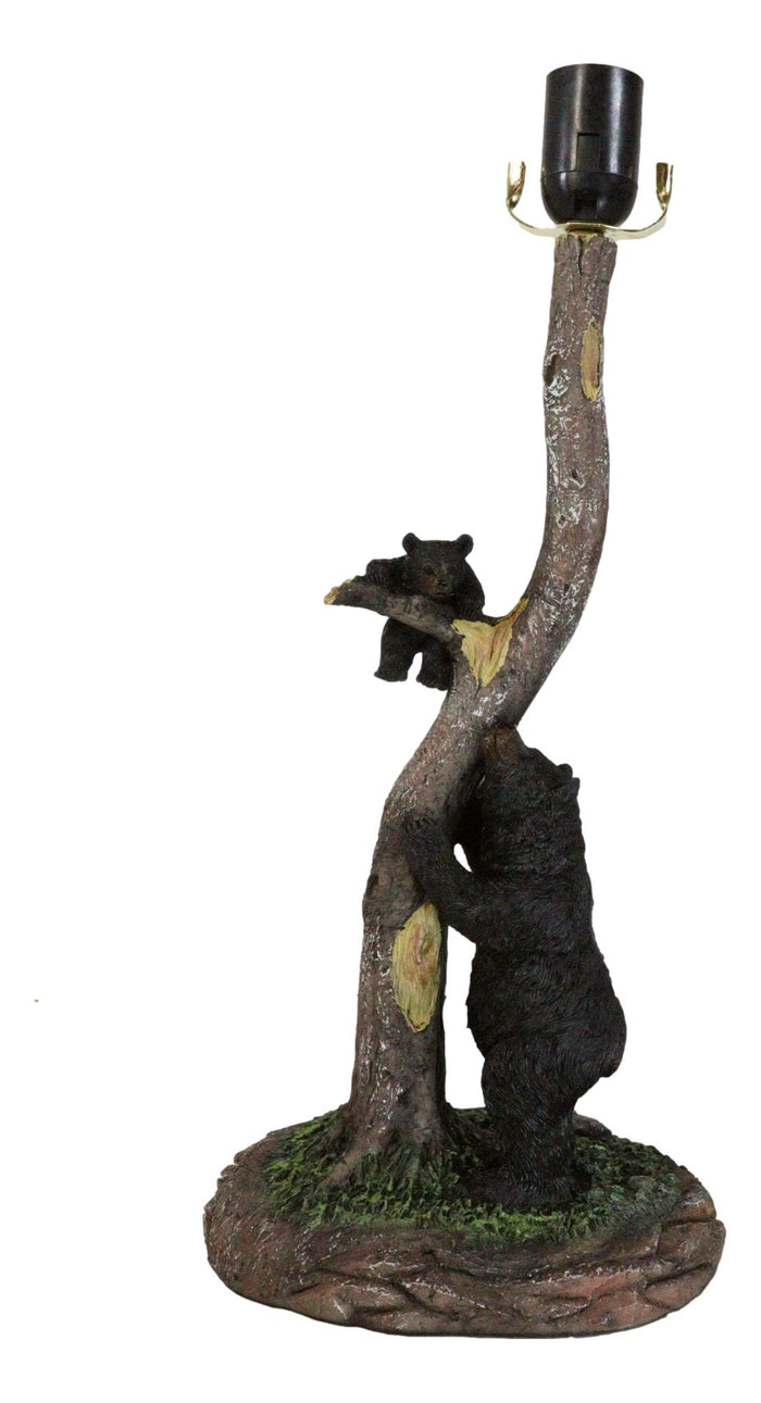 Ebros Gift Rustic Black Mother Bear Playing With Cub Hanging On Tree Branch Table Lamp