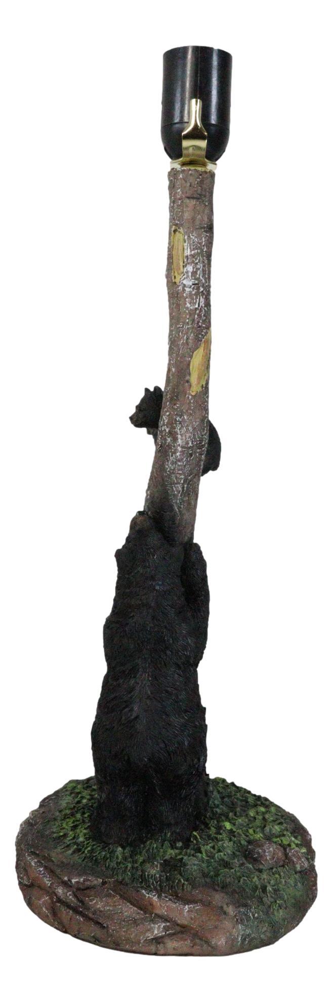 Ebros Gift Rustic Black Mother Bear Playing With Cub Hanging On Tree Branch Table Lamp