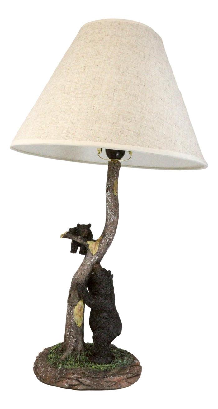 Ebros Gift Rustic Black Mother Bear Playing With Cub Hanging On Tree Branch Table Lamp