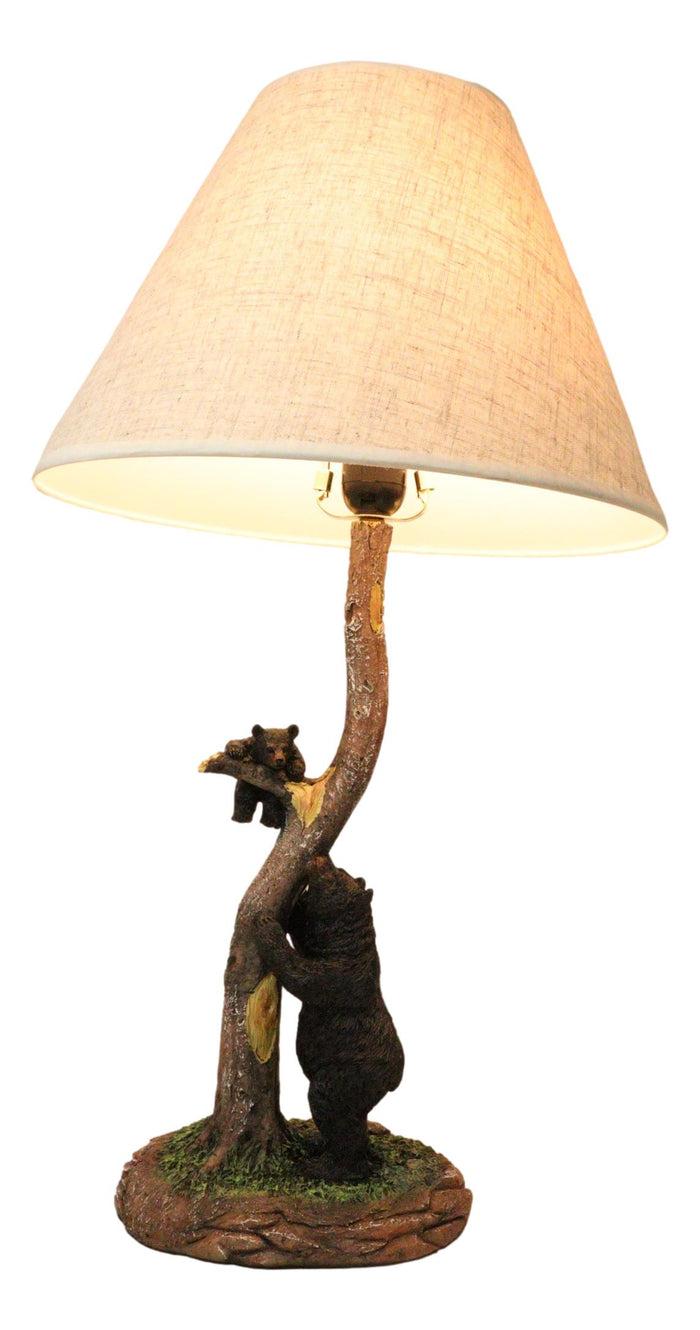 ebros gift Rustic Black Mother Bear Playing With Cub Hanging On Tree Branch Table Lamp