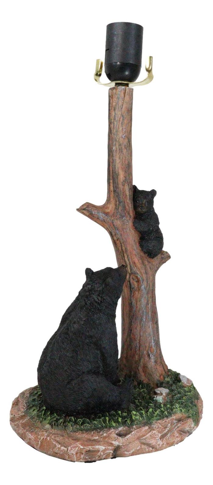 Ebros Gift Rustic Black Mother Bear Watching Over Cub Climbing On Tree Trunk Table Lamp