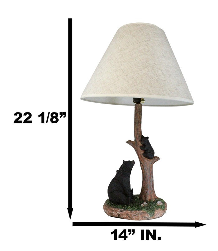 Ebros Gift Rustic Black Mother Bear Watching Over Cub Climbing On Tree Trunk Table Lamp