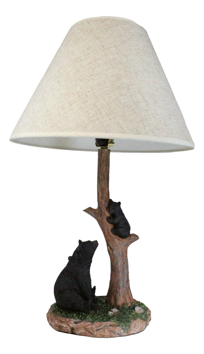 Ebros Gift Rustic Black Mother Bear Watching Over Cub Climbing On Tree Trunk Table Lamp