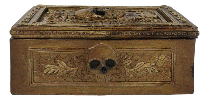 Ebros Gift Rustic Bronzed Tooled Floral Mayan Aztec Skull Wicca Tarot Cards Decorative Box