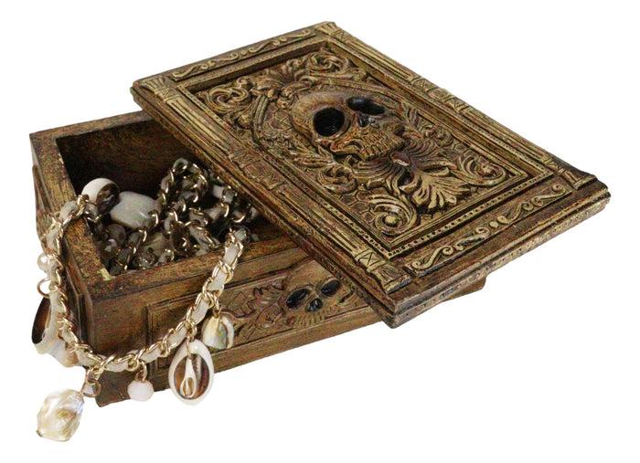 ebros gift Rustic Bronzed Tooled Floral Mayan Aztec Skull Wicca Tarot Cards Decorative Box