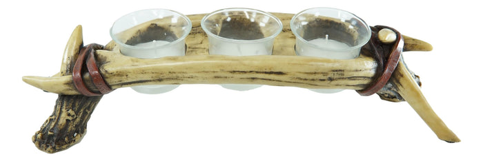 Ebros Gift Rustic Buck Elk Deer Stag Entwined Bone Antlers 3 Votive Candles Holder Figurine