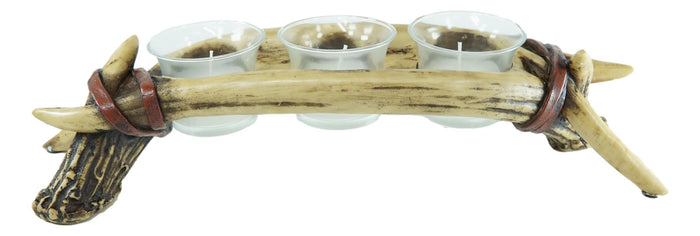 Ebros Gift Rustic Buck Elk Deer Stag Entwined Bone Antlers 3 Votive Candles Holder Figurine