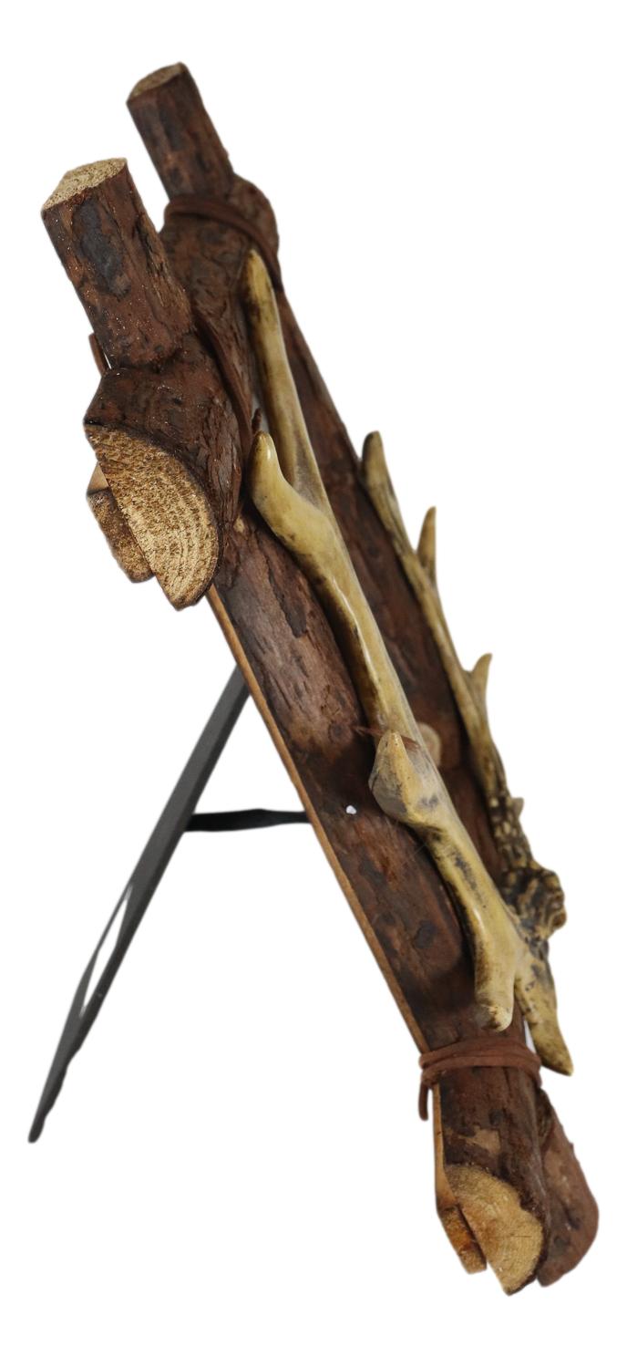 Ebros Gift Rustic Buckhorn Deer Antlers On Logs Picture Frame With Easel Back 5"X7" Photo