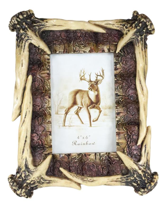 Ebros Gift Rustic Buckhorn Deer Stag Antlers Picture Frame With Easel Back 4"X6" Photo