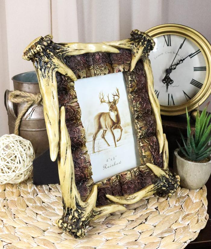ebros gift Rustic Buckhorn Deer Stag Antlers Picture Frame With Easel Back 4"X6" Photo