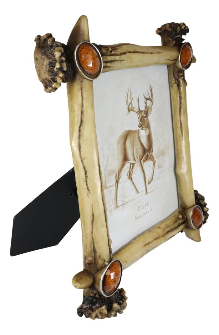 Ebros Gift Rustic Buckhorn Stag Deer Antlers With Amber Faux Gems Easel Picture Frame 8X10