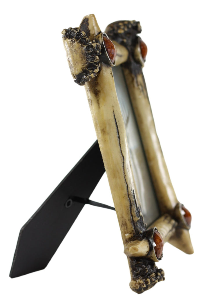 Ebros Gift Rustic Buckhorn Stag Deer Antlers With Amber Faux Gems Easel Back Picture Frame