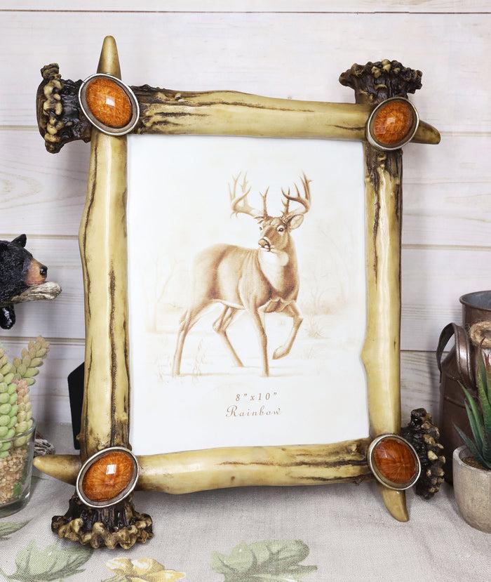ebros gift Rustic Buckhorn Stag Deer Antlers With Amber Faux Gems Easel Picture Frame 8X10