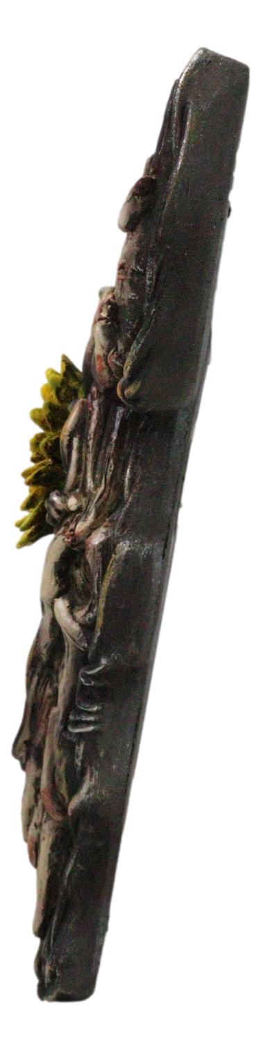 Ebros Gift Rustic Buffalo Cow Skull With Yellow Flower And Cross Faux Wooden Wall Decor