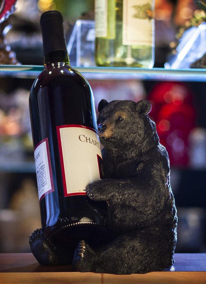 ebros gift Rustic Cabin Lodge Decorative Sitting Black Bear Wine Bottle Holder Figurine