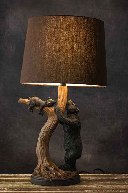 ebros gift Rustic Cabin Mama Bear And Sleeping Cub On Tree Branch Table Lamp W/Shade Decor