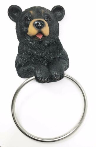 Ebros Gift Rustic Cabin Vanity Bathroom Bear Hand Towel Ring Holder Figurine Powder Room