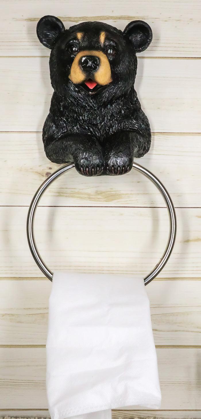 ebros gift Rustic Cabin Vanity Bathroom Bear Hand Towel Ring Holder Figurine Powder Room