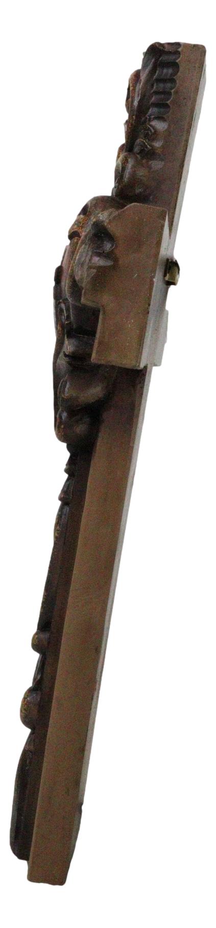 Ebros Gift Rustic Carved Faux Wooden Floral Scrollwork With Red Heart Multi Tone Wall Cross