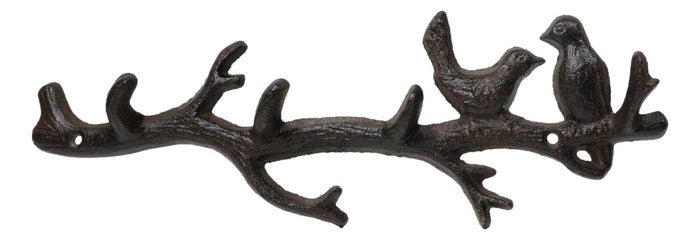 Ebros Gift Rustic Cast Iron 2 Lovebirds On Tree Branch Multi Points Wall Hooks 12.5" Long