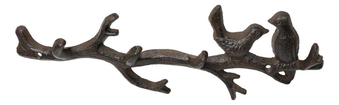 Ebros Gift Rustic Cast Iron 2 Lovebirds On Tree Branch Multi Points Wall Hooks 12.5" Long