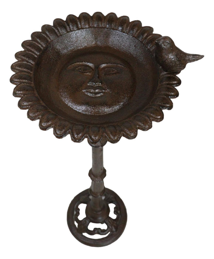 Ebros Gift Rustic Cast Iron Bird Perching On Sunflower Bird Feeder Bath Garden Statue 20"H
