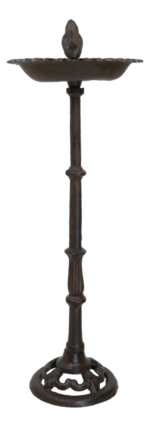Ebros Gift Rustic Cast Iron Bird Perching On Sunflower Bird Feeder Bath Garden Statue 20"H