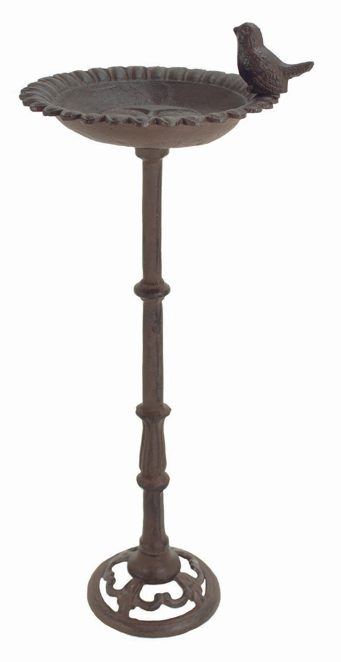 ebros gift Rustic Cast Iron Bird Perching On Sunflower Bird Feeder Bath Garden Statue 20"H
