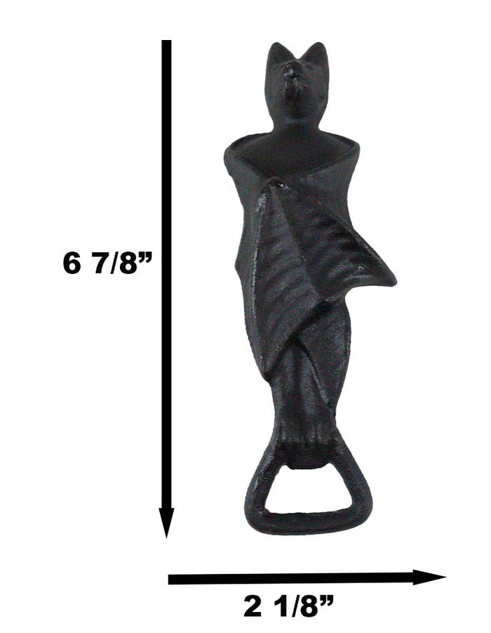 Ebros Gift Rustic Cast Iron Black Gothic Blood Sucking Vampire Bat Hand Bottle Cap Opener