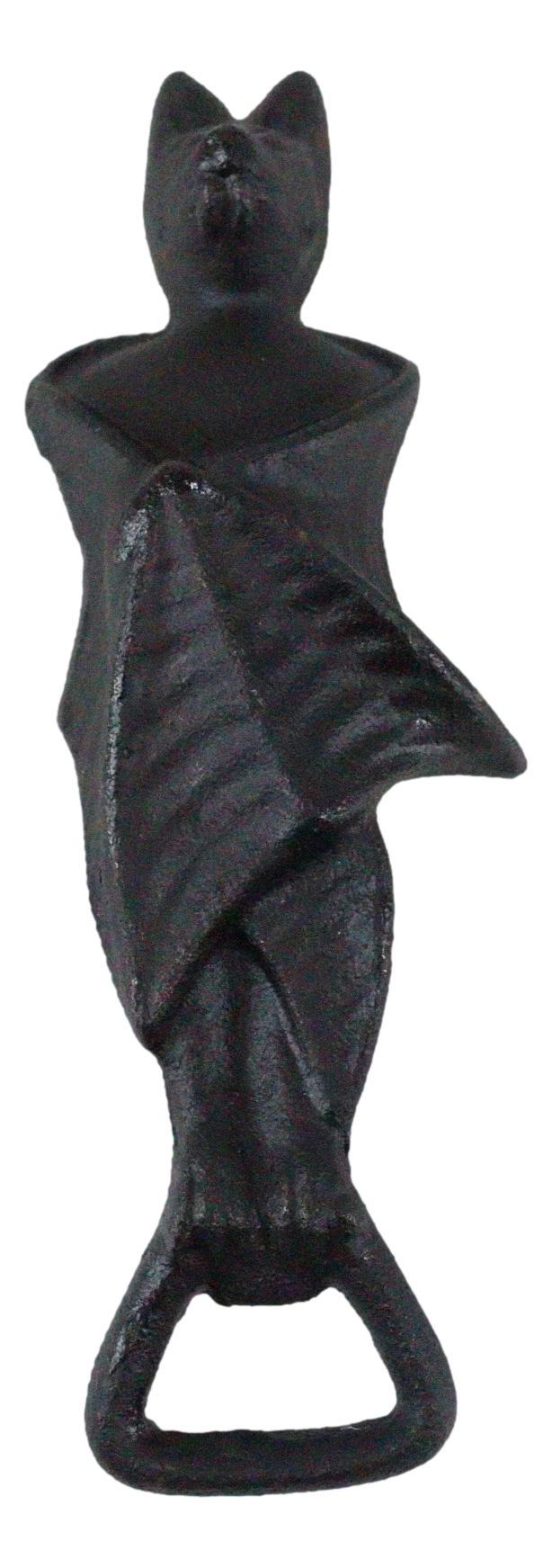 ebros gift Rustic Cast Iron Black Gothic Blood Sucking Vampire Bat Hand Bottle Cap Opener