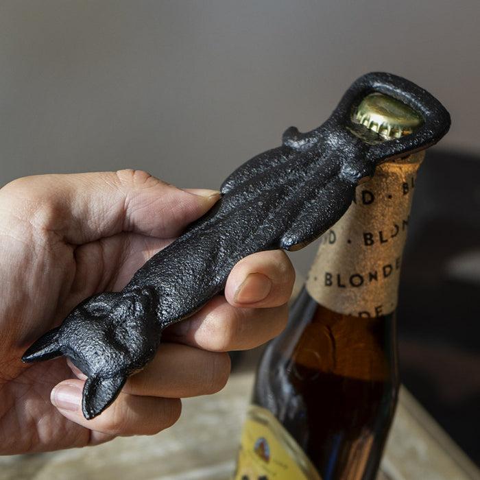 Ebros Gift Rustic Cast Iron Black Gothic Feline Witching Hour Cat Hand Bottle Cap Opener