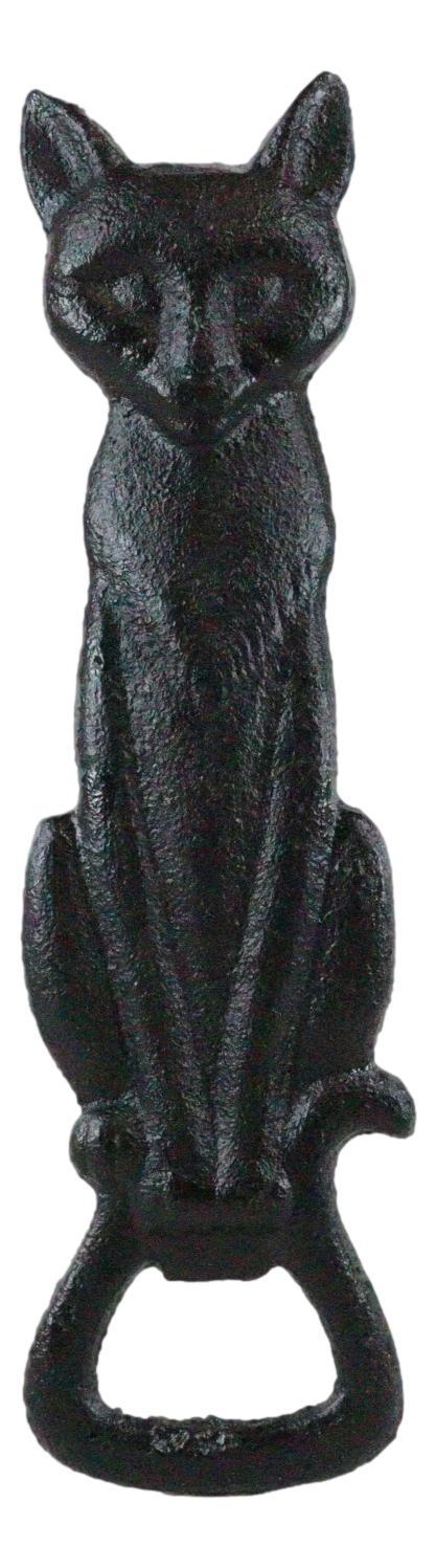 ebros gift Rustic Cast Iron Black Gothic Feline Witching Hour Cat Hand Bottle Cap Opener