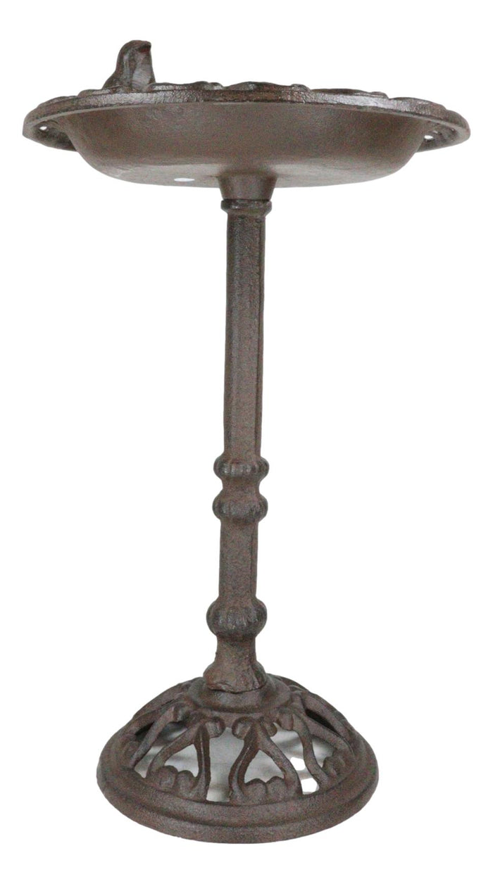 Ebros Gift Rustic Cast Iron Bluebird Victorian Floral Bird Feeder Bath Garden Statue 14"H