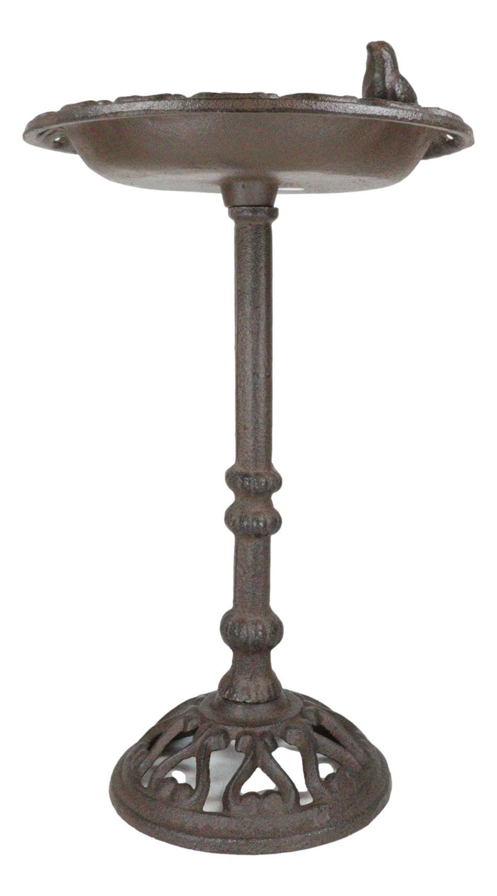 Ebros Gift Rustic Cast Iron Bluebird Victorian Floral Bird Feeder Bath Garden Statue 14"H