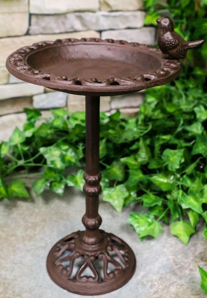 ebros gift Rustic Cast Iron Bluebird Victorian Floral Bird Feeder Bath Garden Statue 14"H
