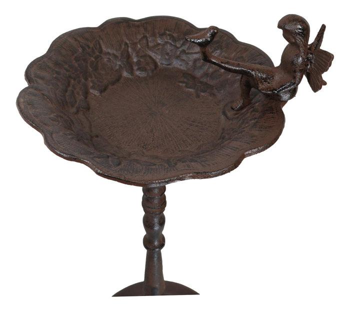 Ebros Gift Rustic Cast Iron Fairy Pixie Sitting On Flower Dish Garden Bird Feeder Bath 21"H
