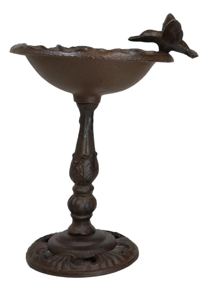 Ebros Gift Rustic Cast Iron Hummingbird Hovering Over Nest Garden Bird Feeder Bath 12"H