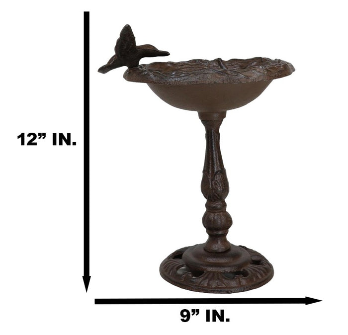 Ebros Gift Rustic Cast Iron Hummingbird Hovering Over Nest Garden Bird Feeder Bath 12"H
