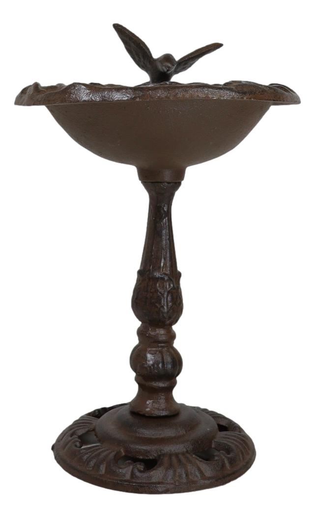 Ebros Gift Rustic Cast Iron Hummingbird Hovering Over Nest Garden Bird Feeder Bath 12"H
