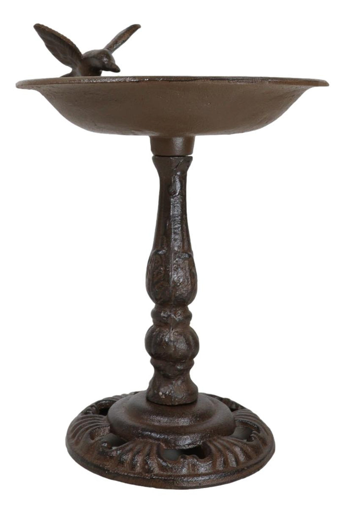 Ebros Gift Rustic Cast Iron Hummingbird On Flower Dish Garden Bird Feeder Bath 10.5"H