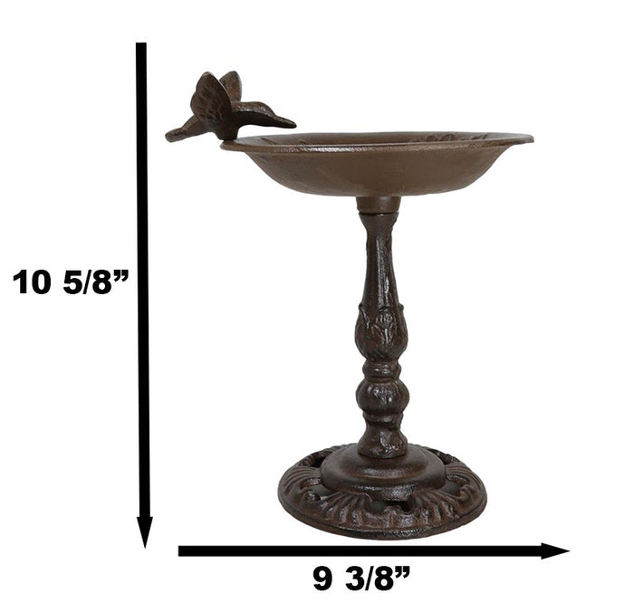Ebros Gift Rustic Cast Iron Hummingbird On Flower Dish Garden Bird Feeder Bath 10.5"H