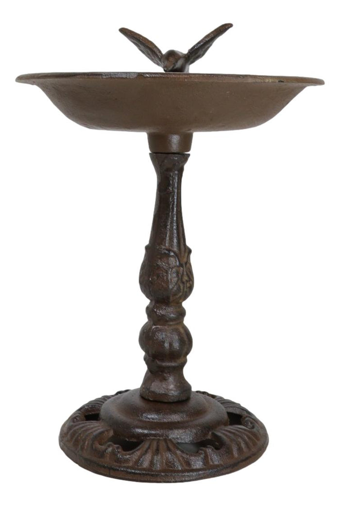 Ebros Gift Rustic Cast Iron Hummingbird On Flower Dish Garden Bird Feeder Bath 10.5"H