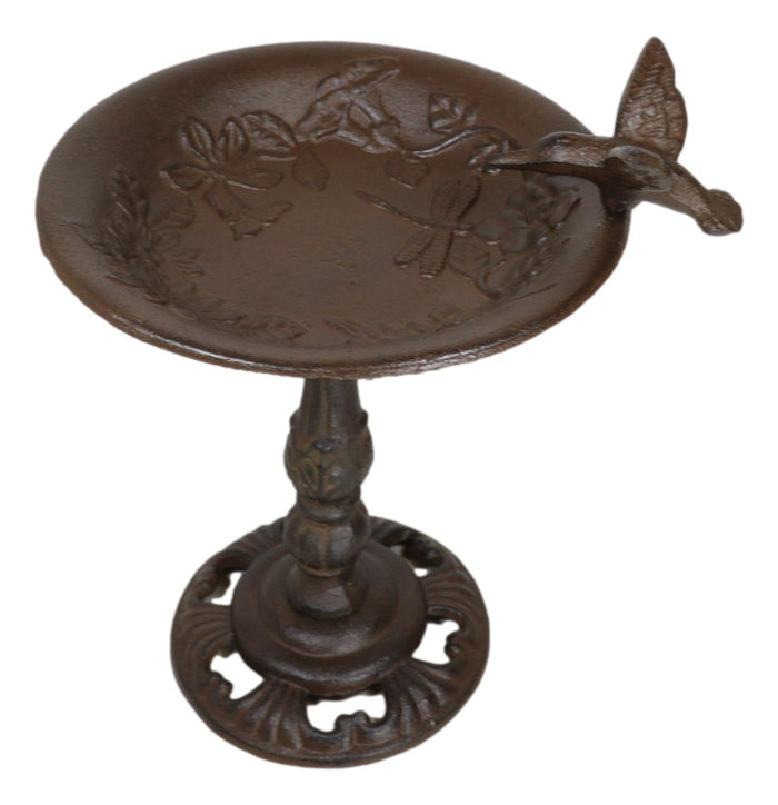 ebros gift Rustic Cast Iron Hummingbird On Flower Dish Garden Bird Feeder Bath 10.5"H